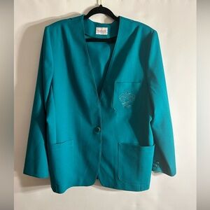 VTG AMERICAN COLLECTION LTD. WOMANS TEAL GREEN COLLAR LESS BOYFRIEND BLAZER 18